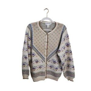 Vintage Point Of View Nordic Wool Blend Cardigan Sweater Size M